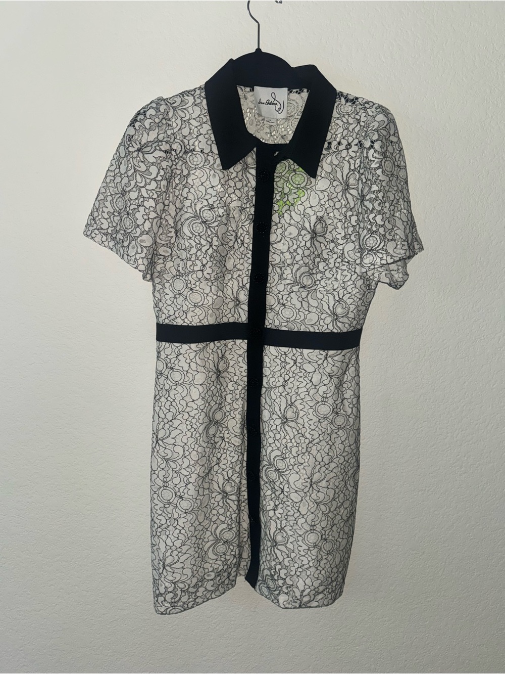 Sam Edelman White Lace Shirt Dress with Black Trim
